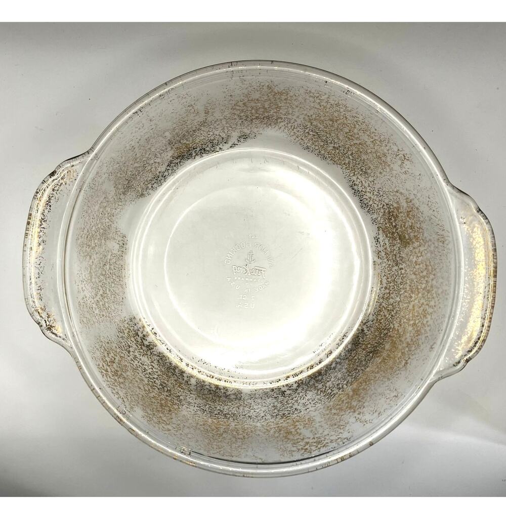 Vintage Fire-King Anchor Hocking Gold Fruit Glass 2 QT Casserole Dish USA - Picture 6 of 9